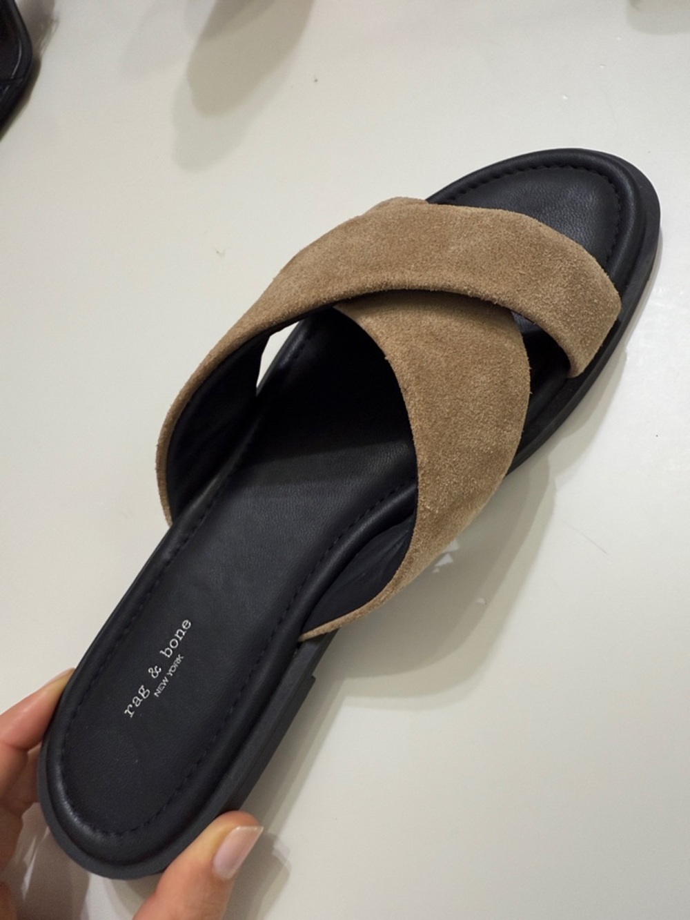 rag & bone‎ Geo Suede Strap Sandal Suede Crisscross Slide Sandals in Tan - Picture 9 of 9